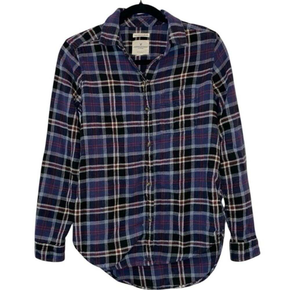 American Eagle Boyfriend Fit Plaid Flannel Button-Up Shirt XS
